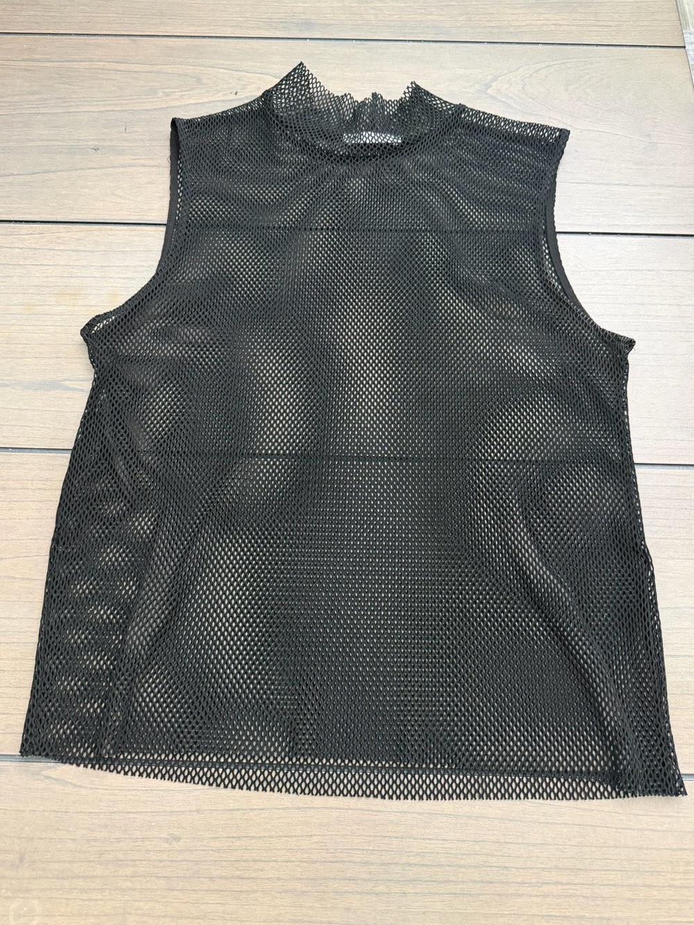 Zara Fishnet Mesh Mock Neck Sleeveless Top Black Large Chic Trendy